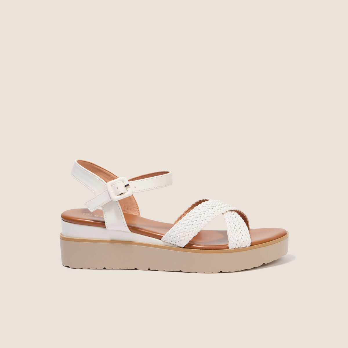 Sandales &agrave; talon compens&eacute; avec brides blanc femme