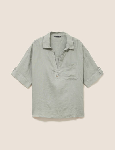 Blouse courte 100% lin vert clair femme