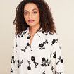 Chemise fluide brod&eacute;e manches longues blanc femme