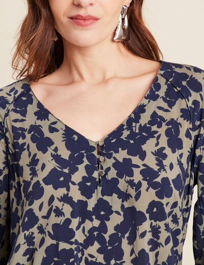 Blouse manches 3/4 vert kaki femme