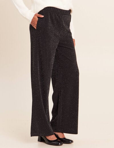 Pantalon large taille haute noir femme