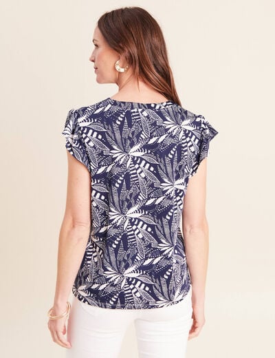 T-shirt col v manches courtes bleu femme