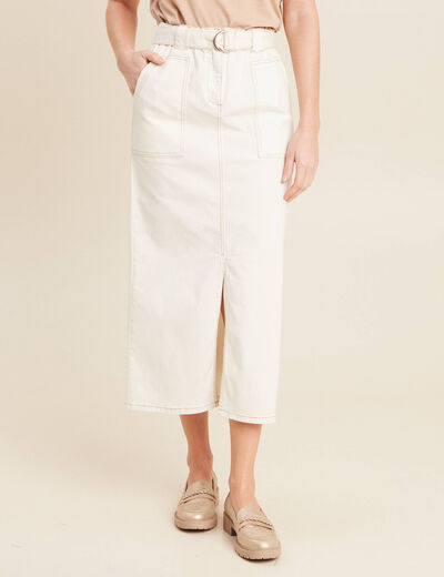 Jupe longue fourreau ecru femme