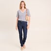T-shirt droit broderie manches courtes bleu femme