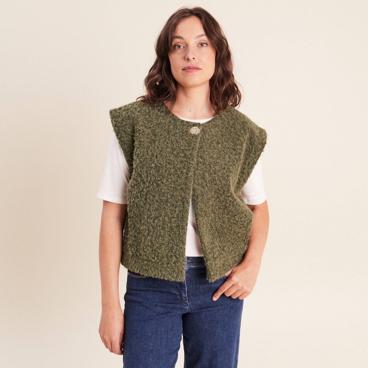 Gilet ample sans manches vert kaki femme