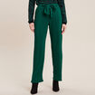 Pantalon large ceinturé vert femme
