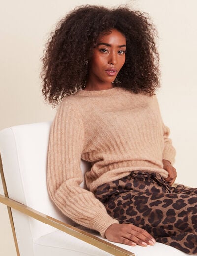 Pull col rond sable femme