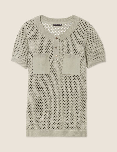 Pull manches courtes ajouré vert clair femme