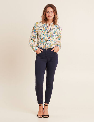 Pantalon léger taille standard 7/8ème bleu marine femme