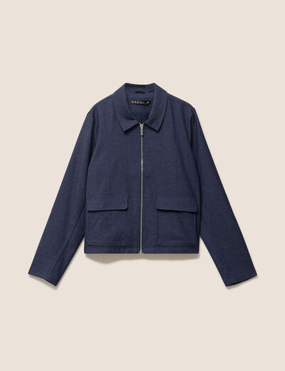 Veste courte droite en jean doubl&eacute;e denim brut femme