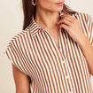 Chemise manches courtes aspect lin blanc femme