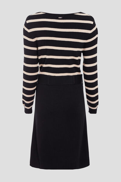 Robe pull droite ceinturée couleur or femme