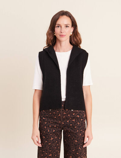Veste sans manches &agrave; capuche noir femme