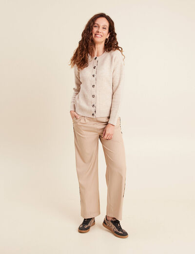 Pantalon taille haute beige femme
