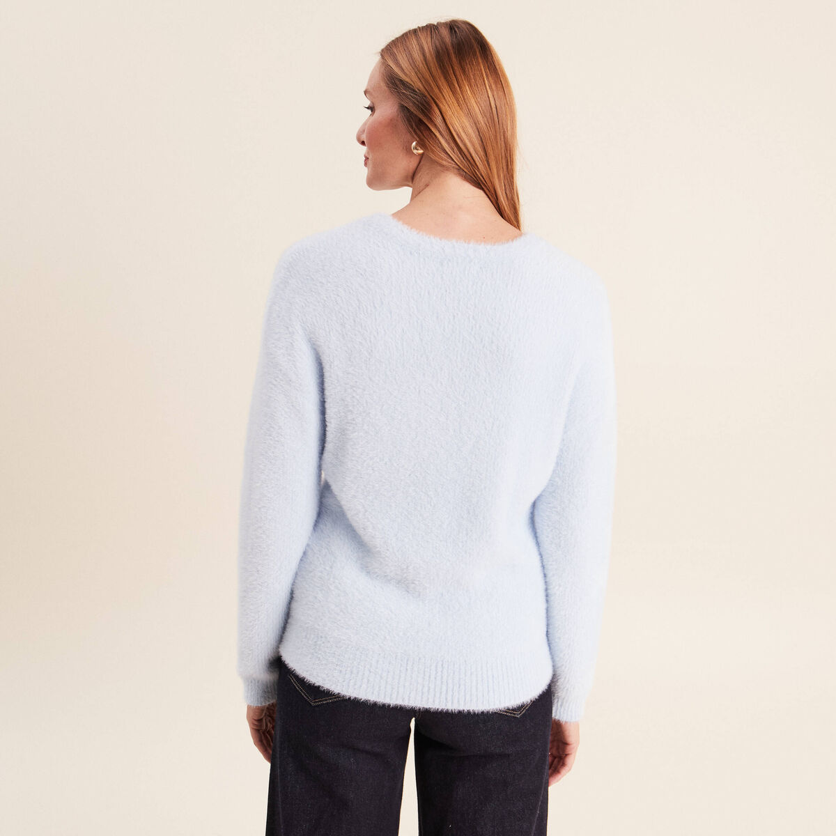 Pull col tunisien bleu pastel femme