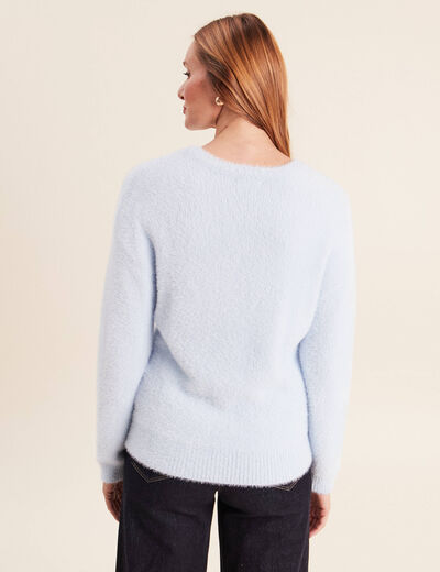 Pull col tunisien bleu pastel femme