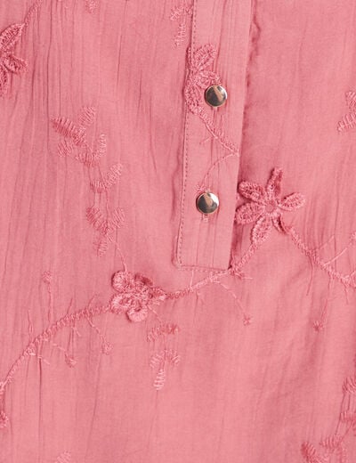 Blouse ample manches longues brod&eacute;e mauve femme