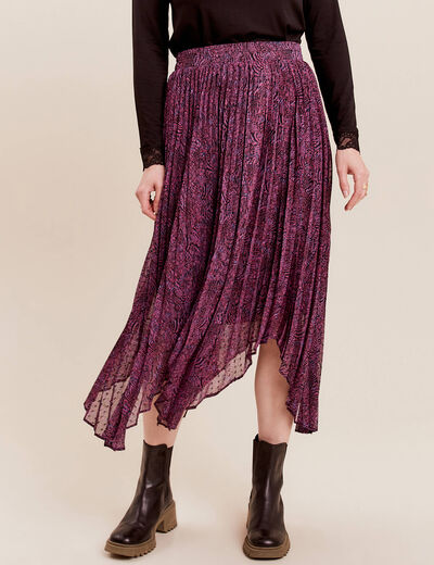 Jupe longue évasée plissée violet femme