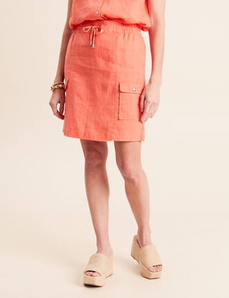 Jupe standard aspect lin orange fluo femme