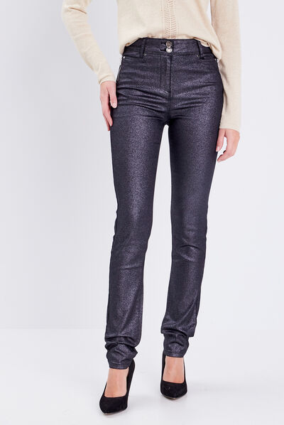 Pantalon ajusté enduit couleur argent femme