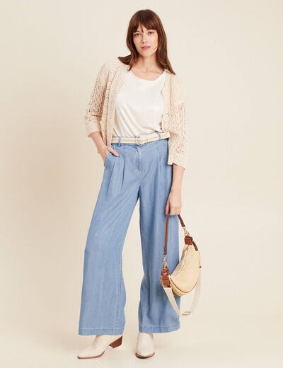 Pantalon large taille haute denim double stone femme