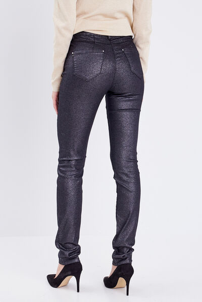 Pantalon ajusté enduit couleur argent femme