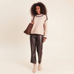 Pantalon droit 7/8&egrave;me taille bascul&eacute;e marron fonc&eacute; femme