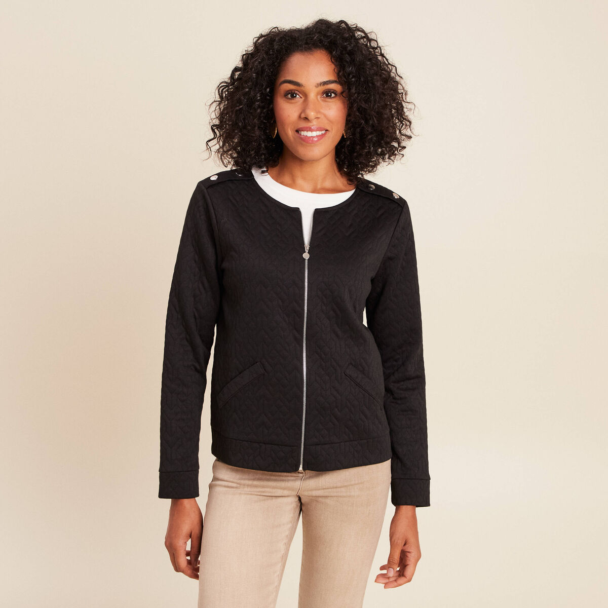Gilet droit court manches longues noir femme