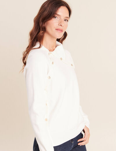 Pull droit col montant manches longues ecru femme