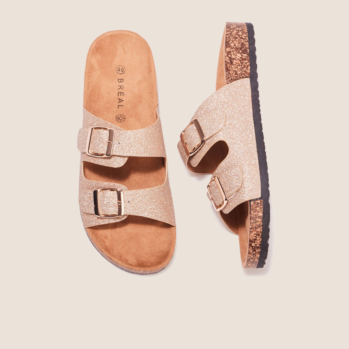 Mules &agrave; paillettes couleur or femme