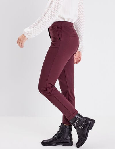 Pantalon ajusté taille basculée bordeaux femme