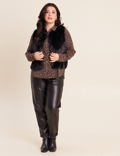 Gilet droit sans manches fausse fourrure noir femme