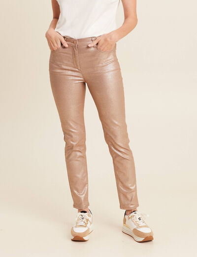 Pantalon ajusté enduit 7/8ème couleur or femme