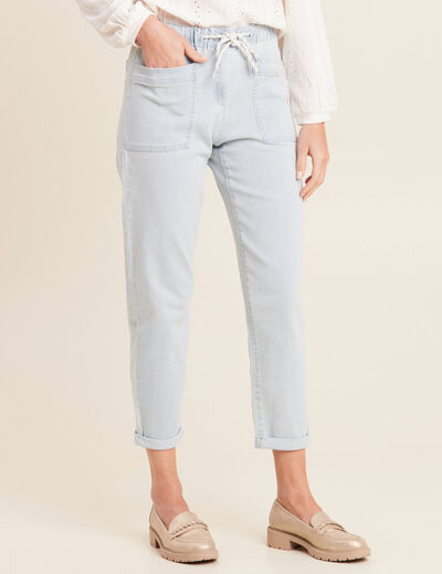 Jean large à coulisse denim bleach femme