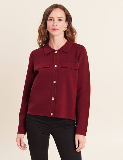 Gilet col chemise manches longues bordeaux femme