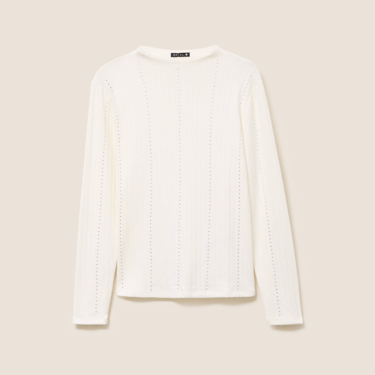 T-shirt manches longues col montant blanc femme