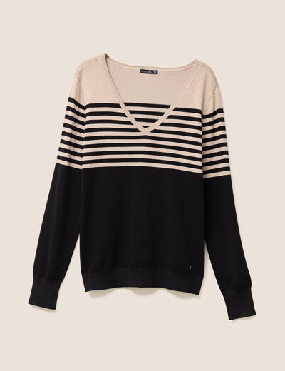Pull ajust&eacute; col en V noir femme