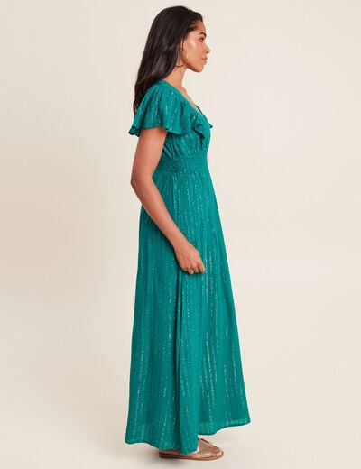 Robe longue droite fluide vert canard femme