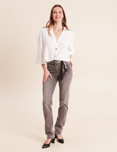 Chemise col chemise manches 3/4 ecru femme
