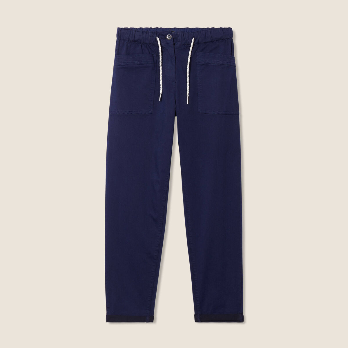 Pantalon coupe droite à coulisse bleu marine femme