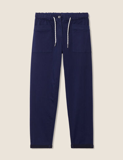 Pantalon coupe droite à coulisse bleu marine femme