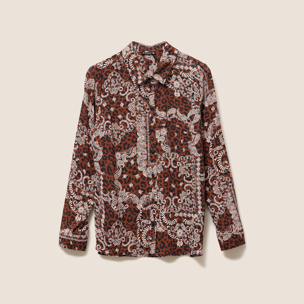Chemise fluide manches longues marron femme