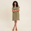 Robe droite col en V vert kaki femme