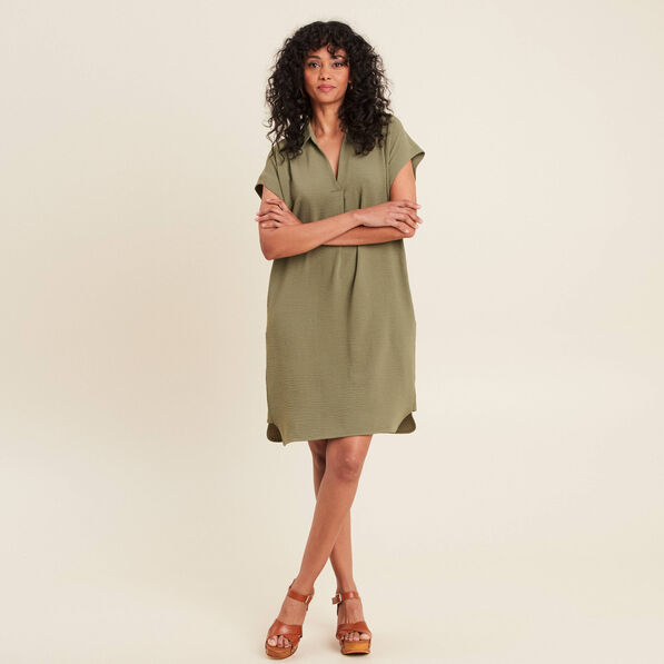 robe droite col en v vert kaki femme Robe droite col en V vert kaki femme