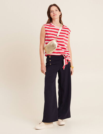 Pantalon coupe large &agrave; pont bleu fonc&eacute; femme