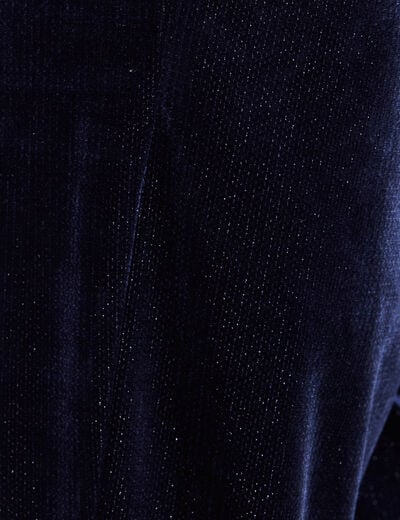 Pantalon large taille haute &agrave; paillettes bleu fonc&eacute; femme