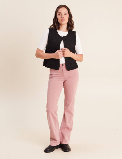 Gilet sans manches bouclette poches noir femme