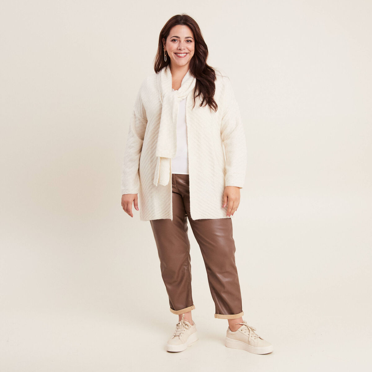 Gilet manches longues creme femme