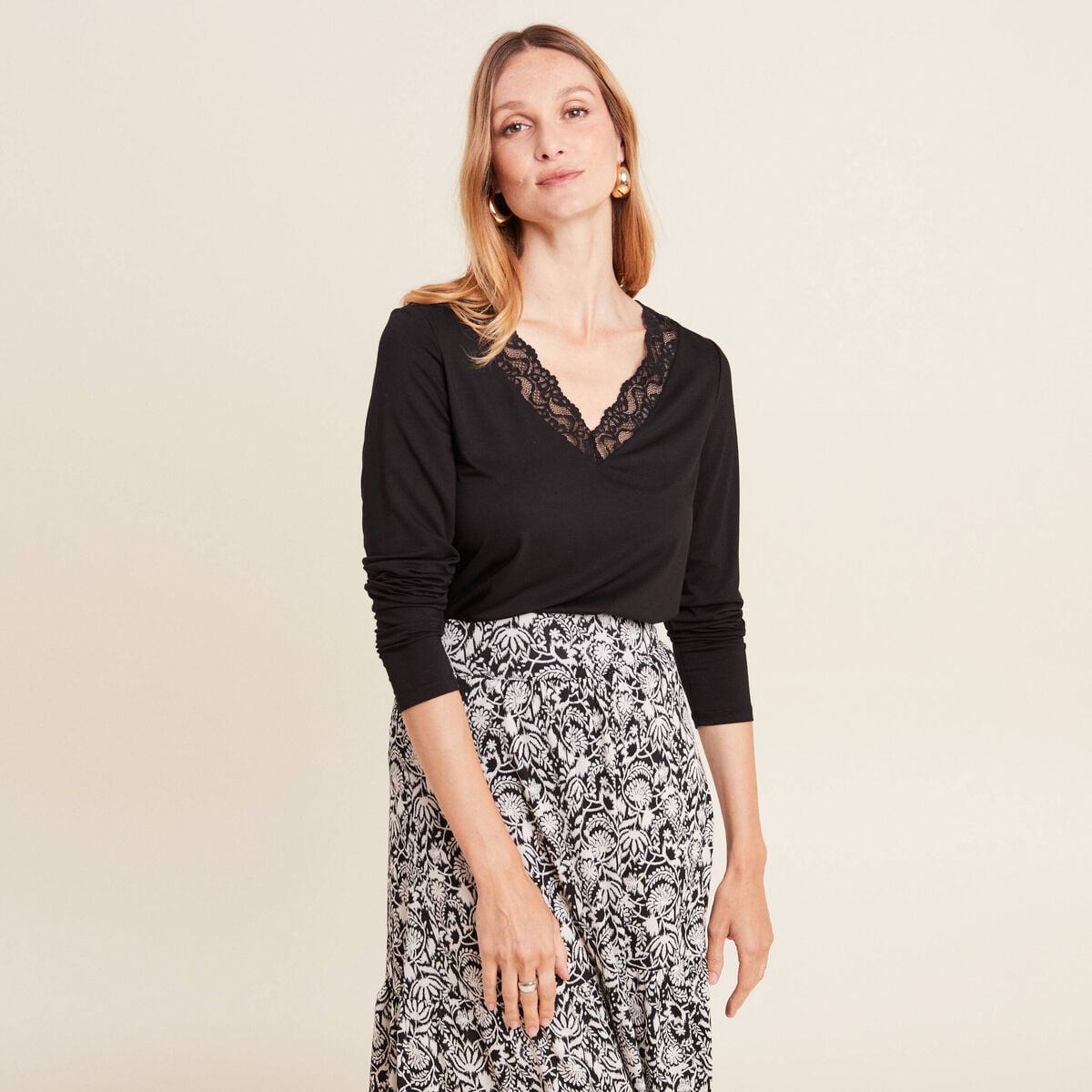 T-shirt thermo-douceur manches longues noir femme