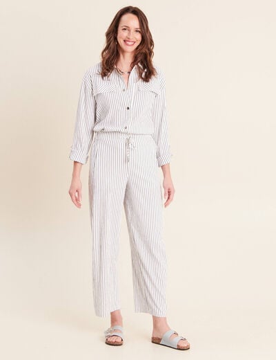 Pantalon fluide coupe barrel bleu femme